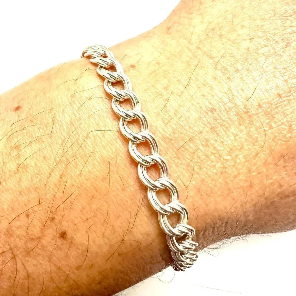 Sterling Silver Charm Bracelet 7” 6mm Wide 10g Lobster Clasp .925